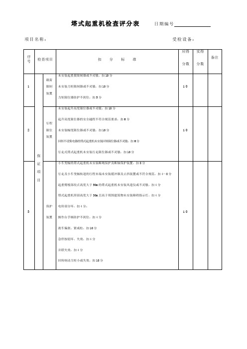 塔式起重机安全检查评分表