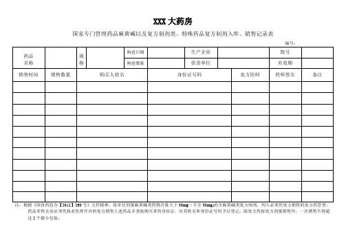 特殊药品复方制剂入库、销售记录表