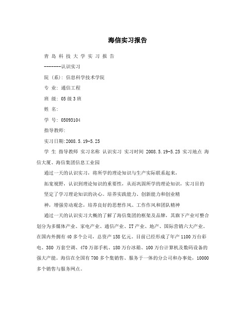 海信实习报告