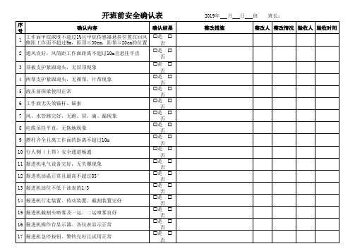 煤矿开班前安全确认表