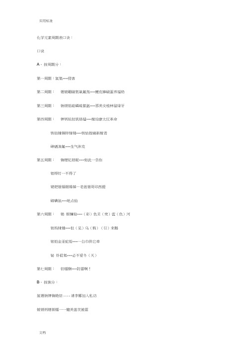 化学元素周期表和化合价巧计方法