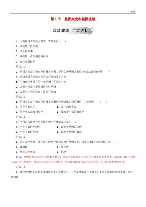 2020高中生物 第五章 基因突变及其他变异 第1节 基因突变和基因重组练习 新人教版必修2