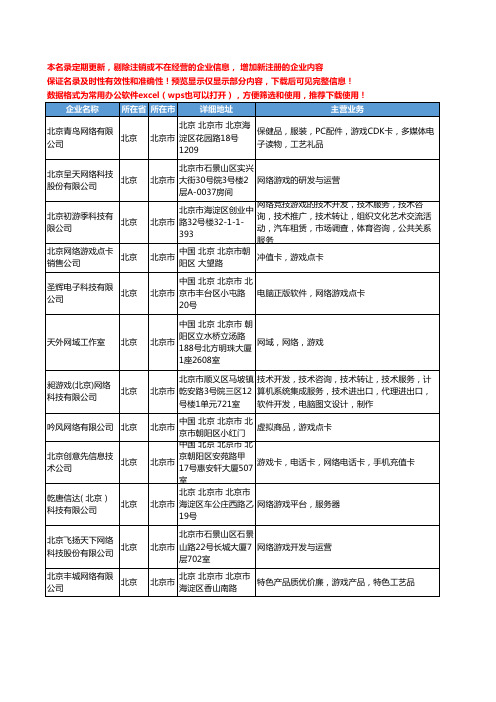 新版北京市网络游戏工商企业公司商家名录名单联系方式大全227家