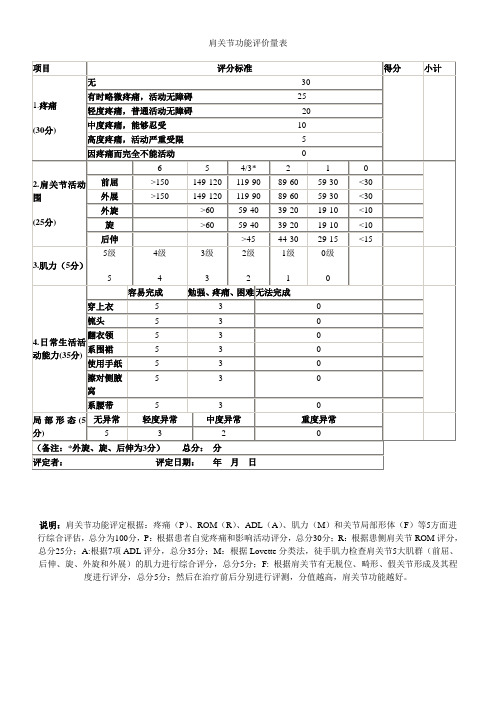 肩关节功能评价量表