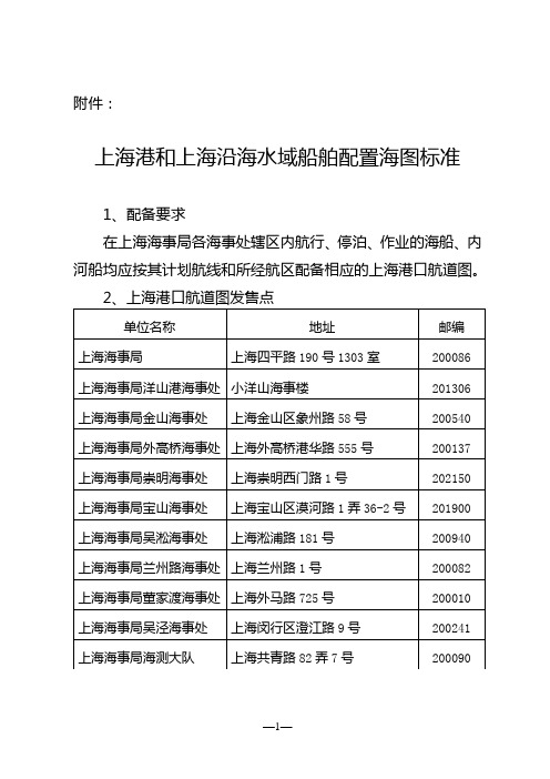 上海港和上海沿海水域船舶配置海图标准