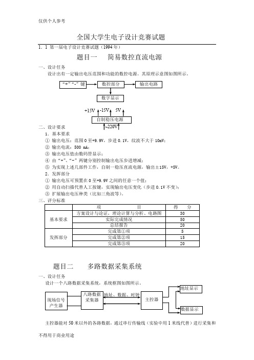 历年全国大学生电子设计竞赛试题(word文档良心出品)