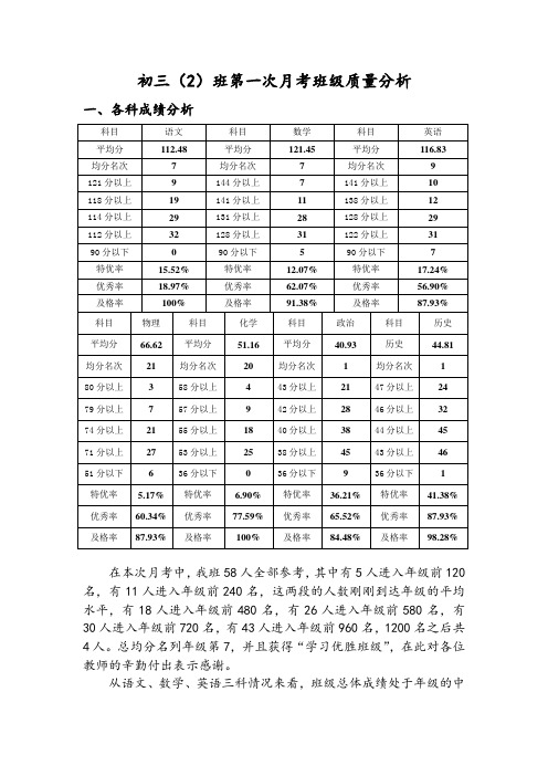 初三二班班级质量分析