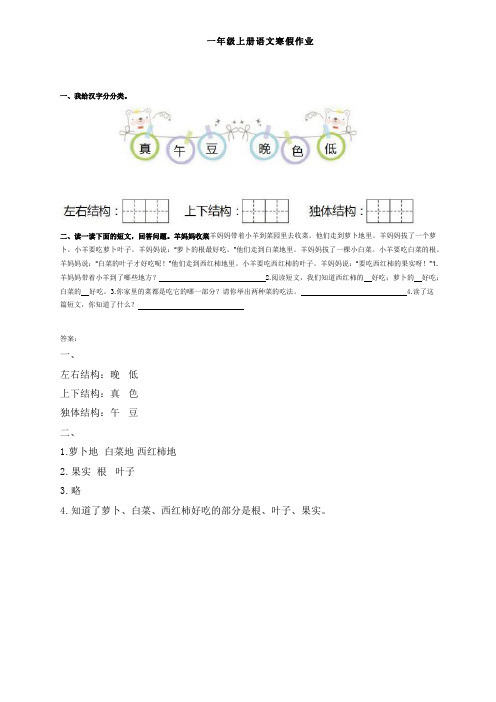 一年级上册语文寒假作业