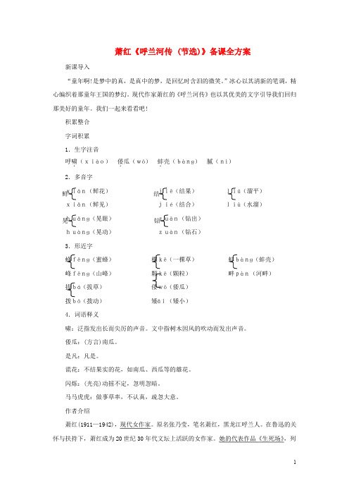 九年级语文下册 第三单元 12《呼兰河传》备课全方案 苏教版