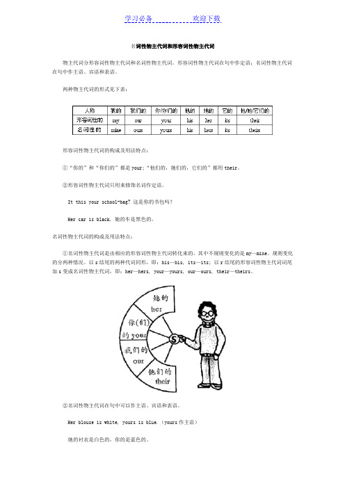 名词性物主代词和形容词性物主代词