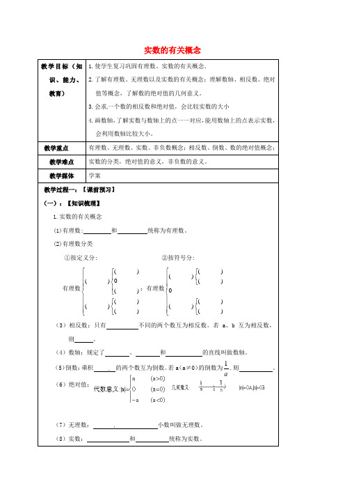 2018中考数学一轮复习 教学设计一(实数的有关概念) 鲁教版