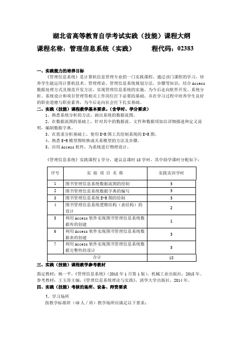 02383 管理信息系统(实践) 自考考试大纲