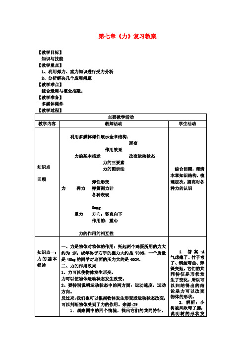 八年级物理下册 第七章《力》复习教案 新人教版