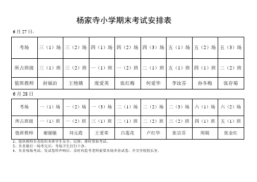 杨家寺小学期末考试教师安排表