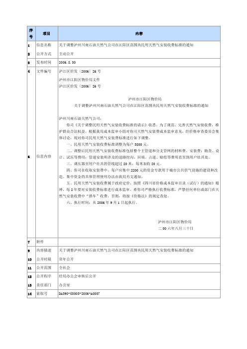 天然气收费依据