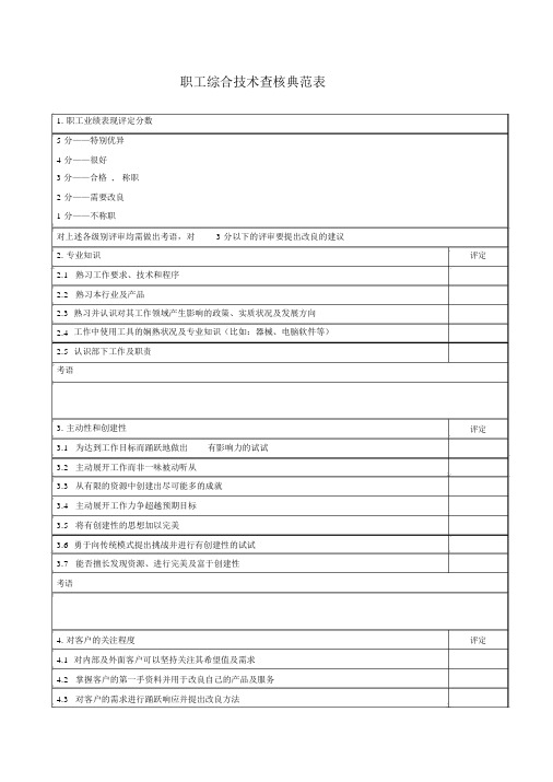 员工综合技能考核范例表