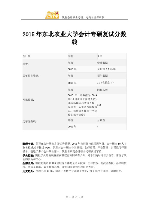 2015年东北农业大学会计专硕复试分数线