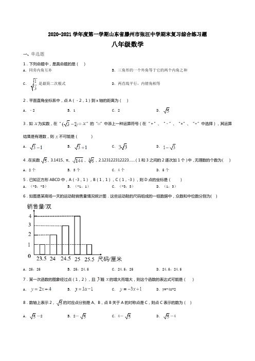 山东省滕州市张汪中学2020-2021学年度第一学期八年级数学期末复习综合练习题