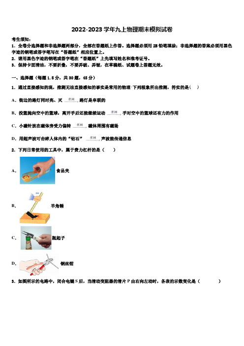 2022年眉山市重点中学物理九上期末学业质量监测试题含解析