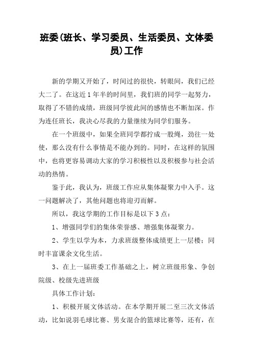 班委(班长、学习委员、生活委员、文体委员)工作