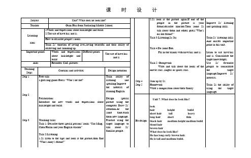 七年级英语 Unit 7 What does he look like-教学设计