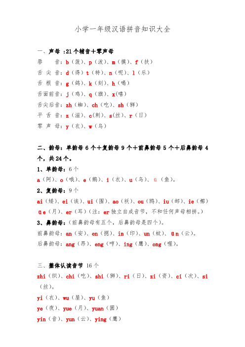 小学一年级汉语拼音知识大全