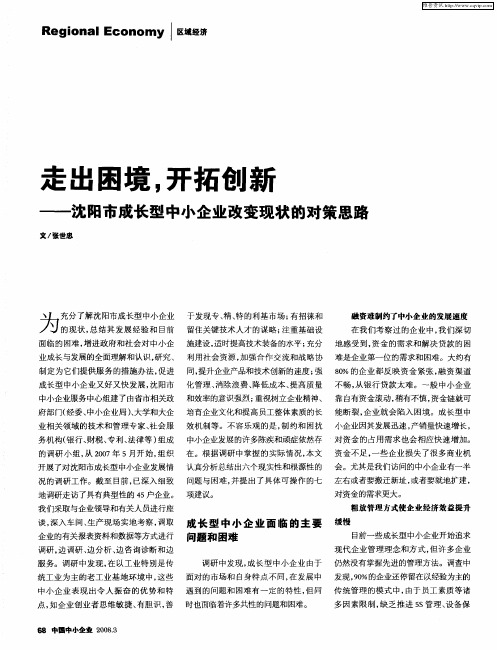 走出困境,开拓创新—沈阳市成长型中小企业改变现状的对策思路