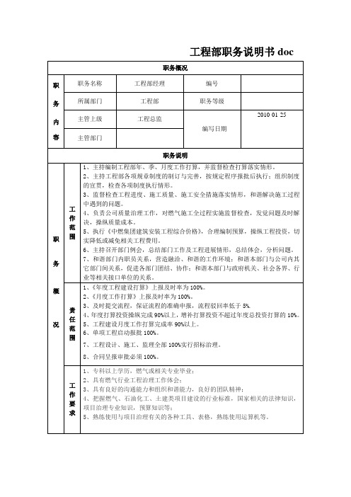 工程部职务说明书doc