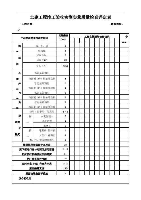 竣工验收实测实量质量检查评定表