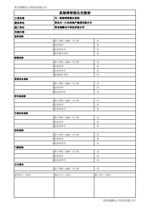 设备交接表(必交甲方材料)