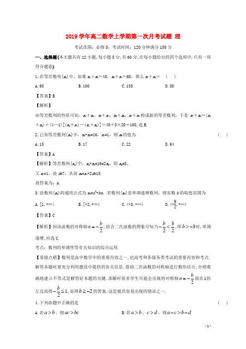 2019学年高二数学上学期第一次月考试题 理(1)