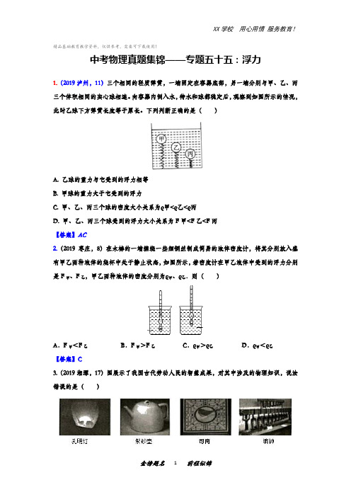 中考物理真题集锦——专题五十五：浮力(含答案)