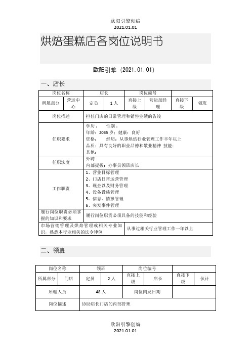 烘焙蛋糕店各岗位说明书之欧阳引擎创编