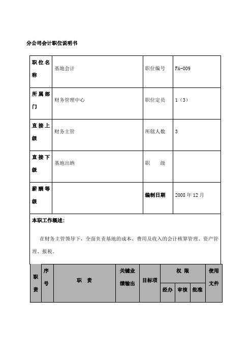 航空物流公司分公司会计职位说明书及关键绩效标准