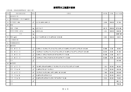 新增项目工程量计算表