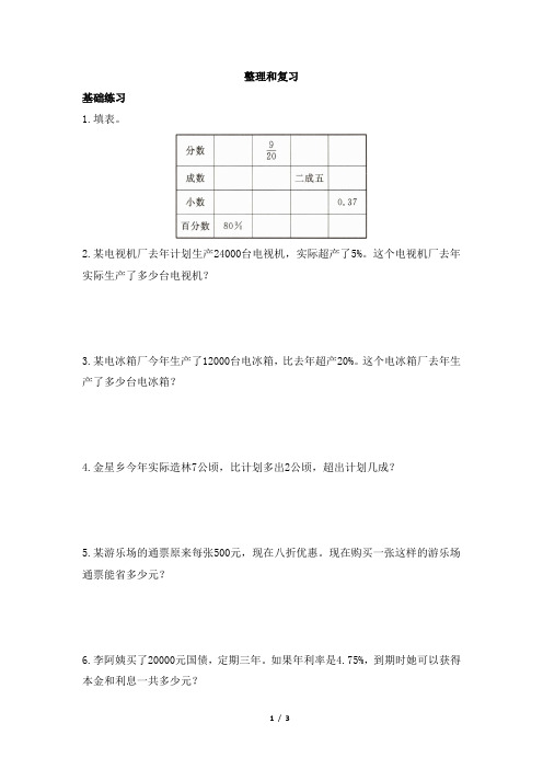 青岛版小学六年级数学下册第一单元《整理和复习》课时优化作业