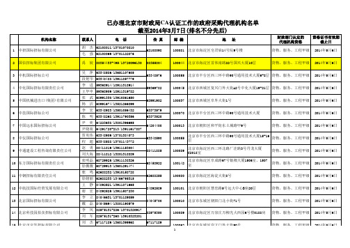 已办理北京市财政局CA认证工作的政府采购代理机构名单(截至2014年3月7日)