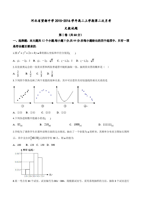 河北省望都中学2015-2016学年高二上学期第二次月考文数试题(原卷版)