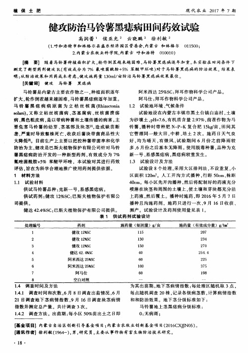 健攻防治马铃薯黑痣病田间药效试验