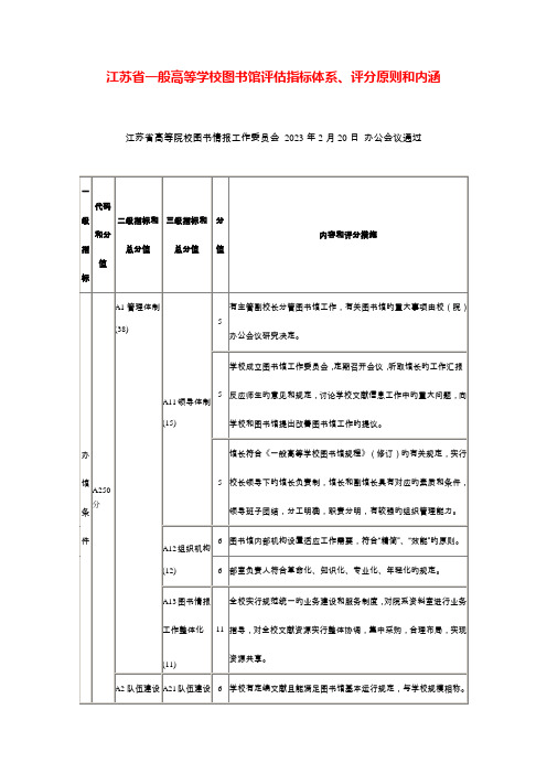 江苏省普通高等学校图书馆评估指标体系评分标准和内涵