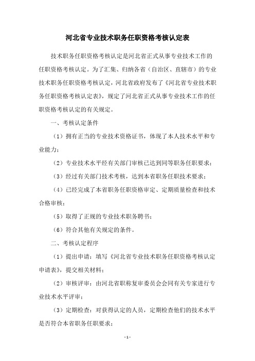 河北省专业技术职务任职资格考核认定表