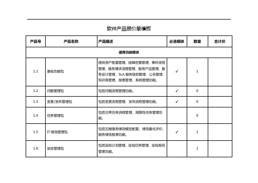 软件管理系统产品报价单模板(详细)