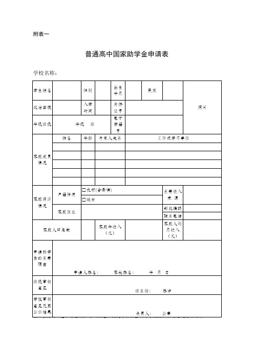 普通高中助学金受助认定申请表001