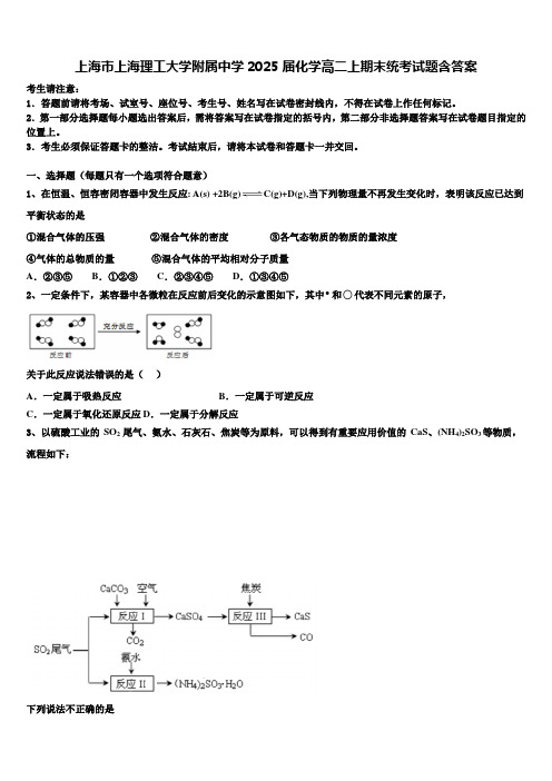 上海市上海理工大学附属中学2025届化学高二上期末统考试题含答案