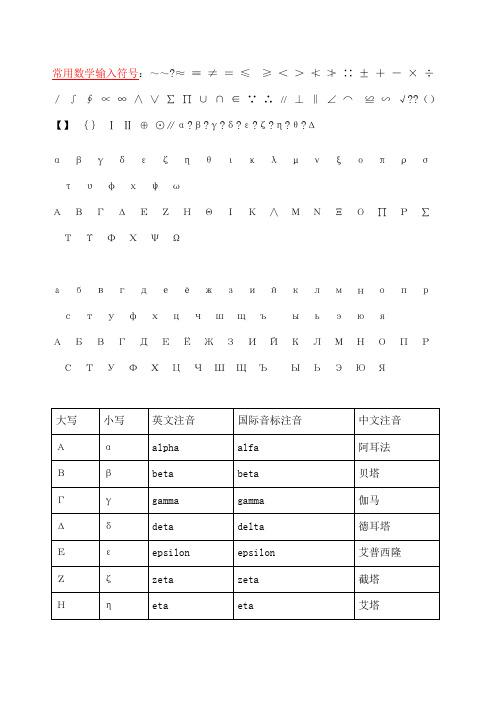 常用数学符号大全