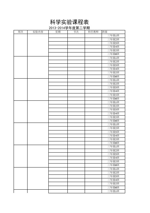 2013-2014学年第二学期小学科学实验课程安排表