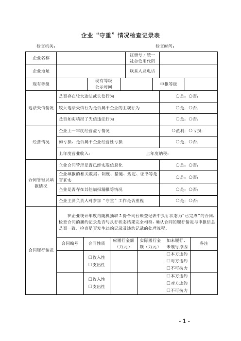 企业守重情况检查记录表