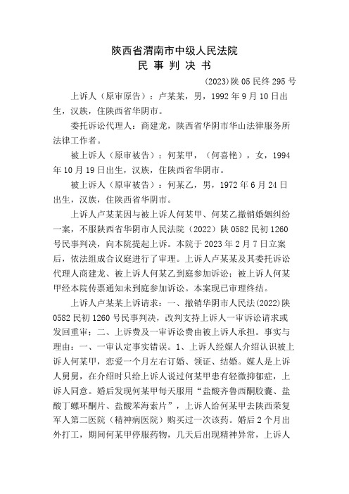 陕西何小计何鲁艳等撤销婚姻纠纷民事二审民事判决书