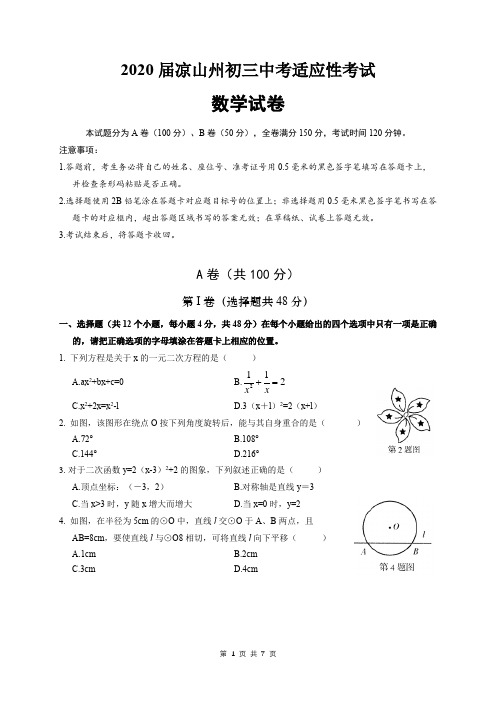 四川省凉山州2020届中考适应性考试数学试题(word版 无答案)