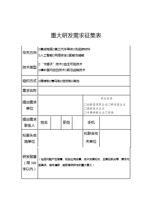 重大研发需求征集表